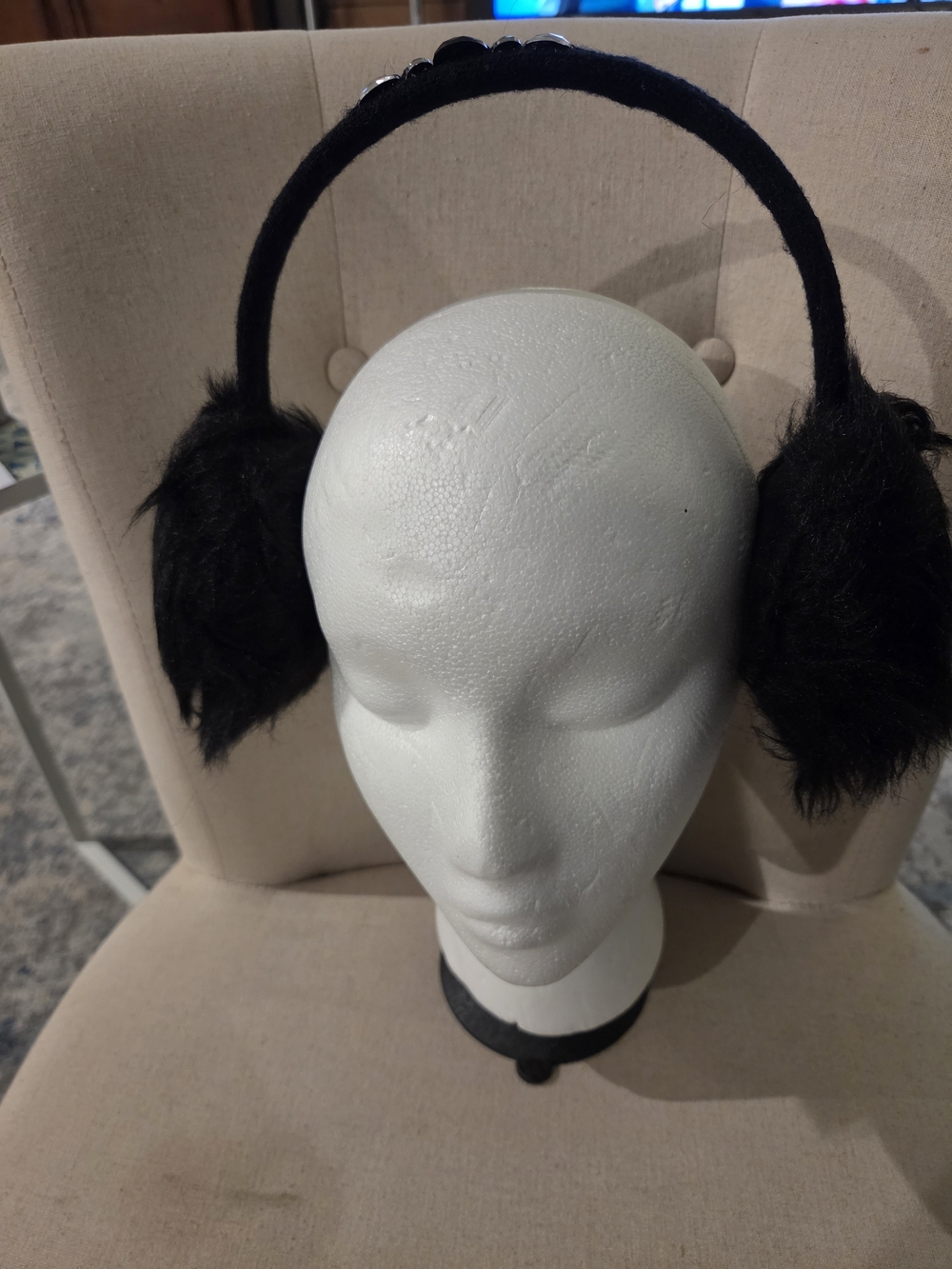 Black Fuzzy Ear Muffs Headband - Unbranded
